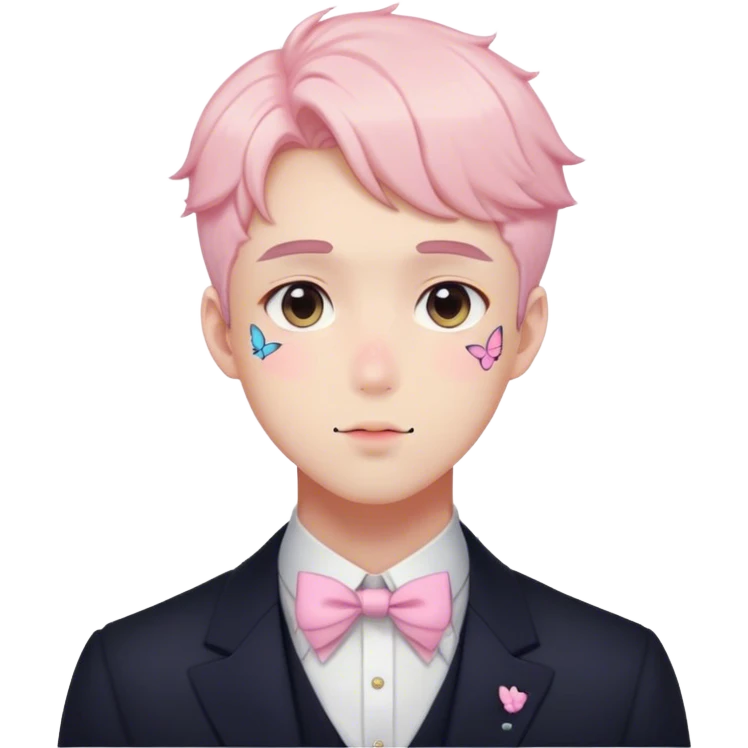 Gorgeous pastel anime style gentleman with blushing face and butterflies aesthetic trending style emoji