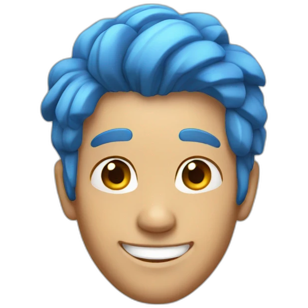 Man with blue hair and smile emoji