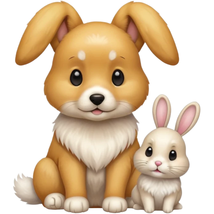 Dog sitting with small bunny emoji