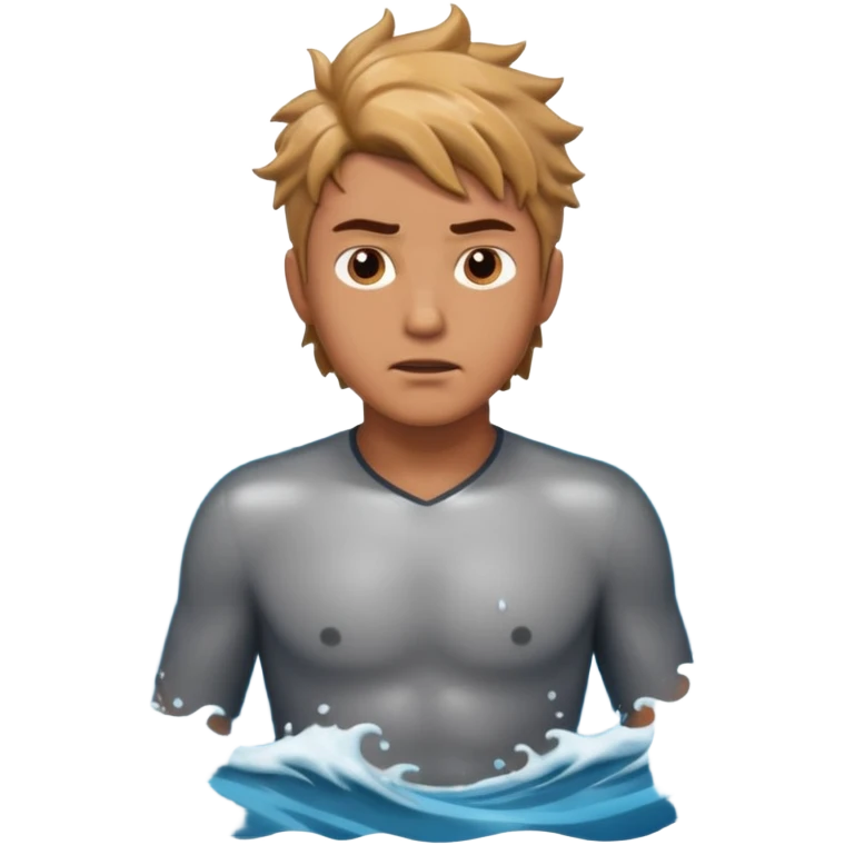 man standing in ocean waves, water splashing around him, determined expression, dynamic sea motion, cinematic ocean vibe, 3D cartoon style, mobile game icon style, clean background, no text, no watermark
 emoji