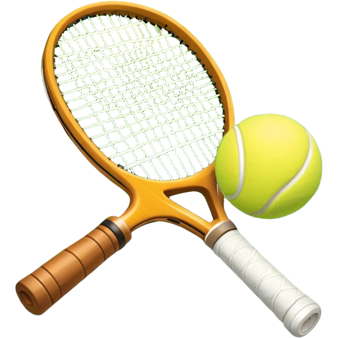 A tennis racket and ball placed on the grass court, with the lines of the court clearly visible in the background. The scene captures the essence of the sport, highlighting the equipment and the vibrant, open atmosphere of a tennis match emoji
