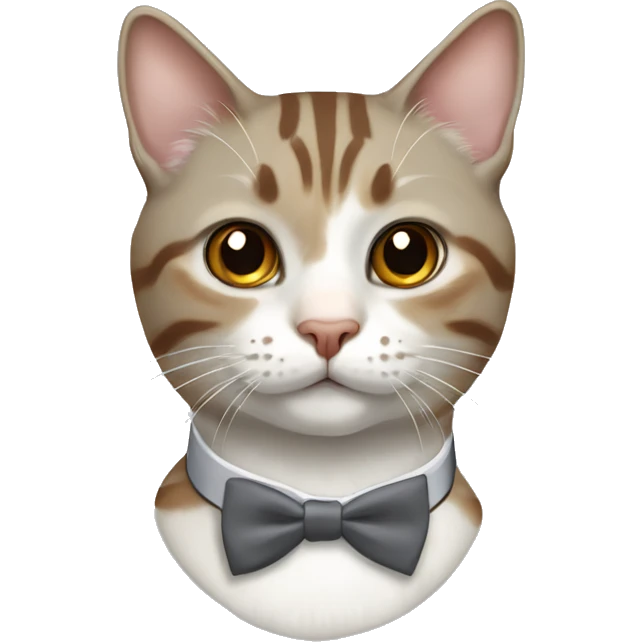 realistic tabby cat gray, white, and very subtle brown with bowtie collar  emoji