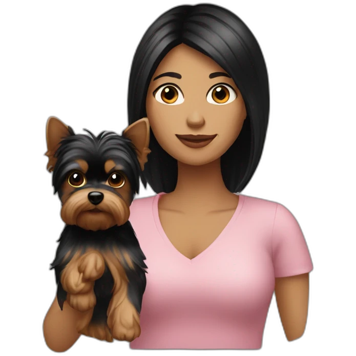 Women-with-black-hair-with-yorkie-on-hand emoji