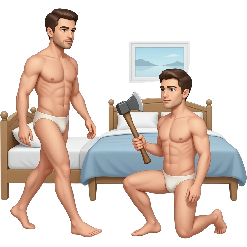 2 mans 🧍🧎🪓🚶🛏️ naked emoji