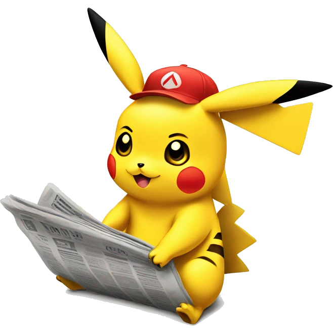 pikachu looking down reading newspaper emoji