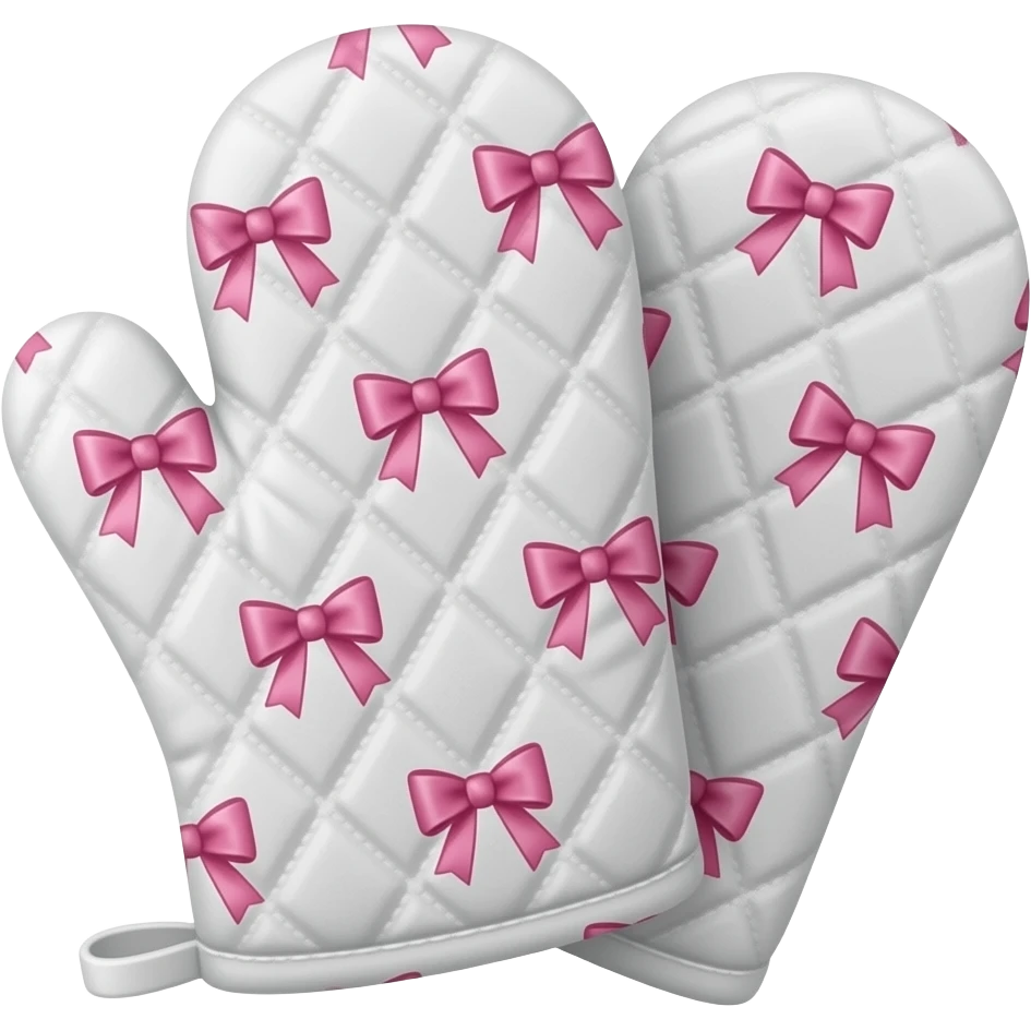 coquette pair of oven mitts with bow print emoji