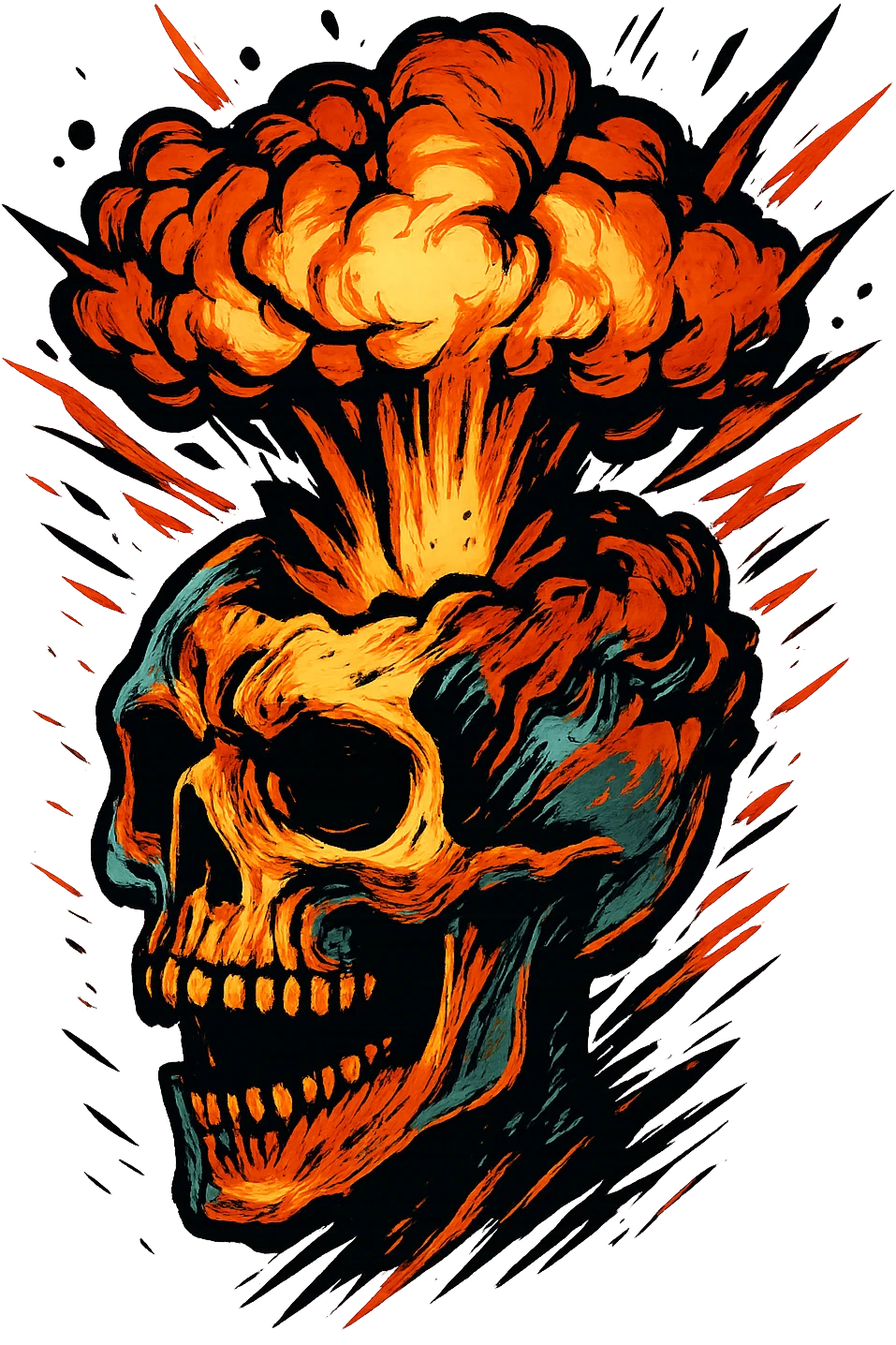 a skull with its mind blown, dramatic explosion, expressive, modern digital illustration style, no background emoji