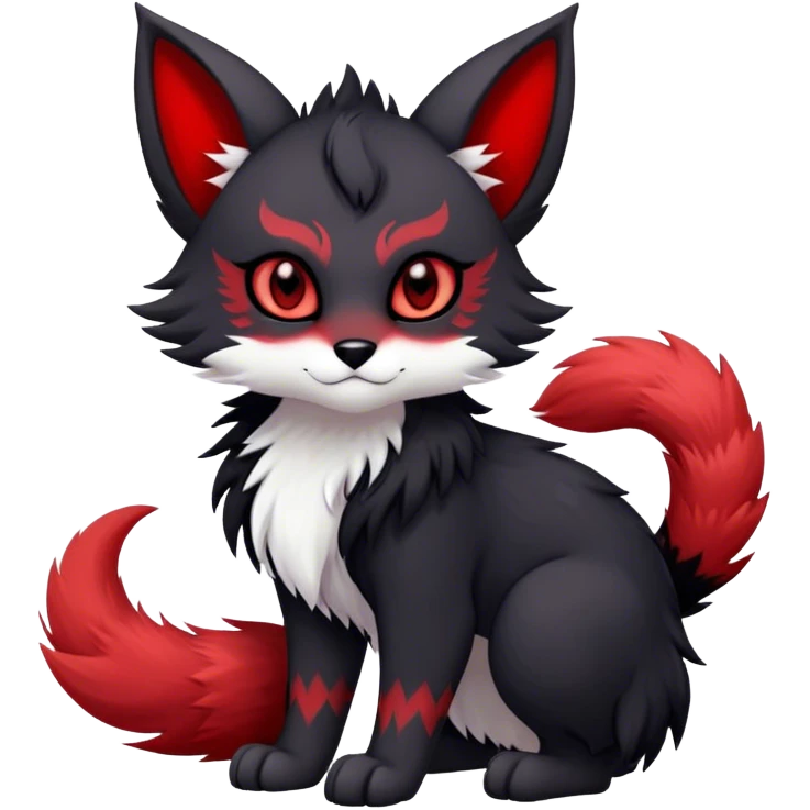 Kawaii dark edgy black and red fantasy ethereal anthro fursona Fakemon with tufted tail  emoji