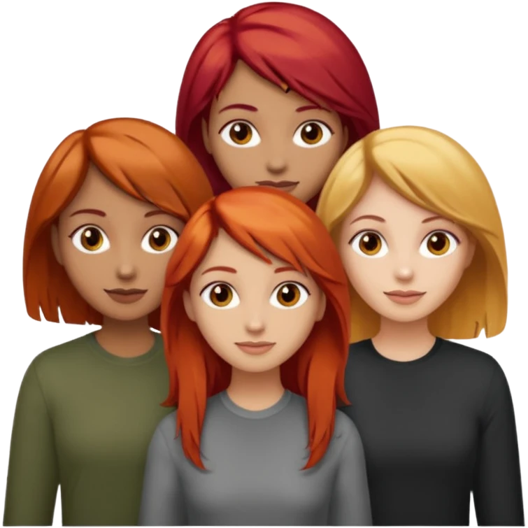 Can you create an image of 3 friends together one with red bright hair light skin one the other with brown hair with some blonde highlights in the hair fair skin the last one with light brown a tint of orange hair and dark brown hair emoji