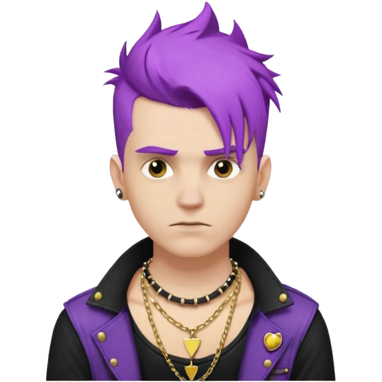 make a iphone emoji who is a white man that looks punk with purple punkk hair, with a black punk shirt and a golden neckless emoji