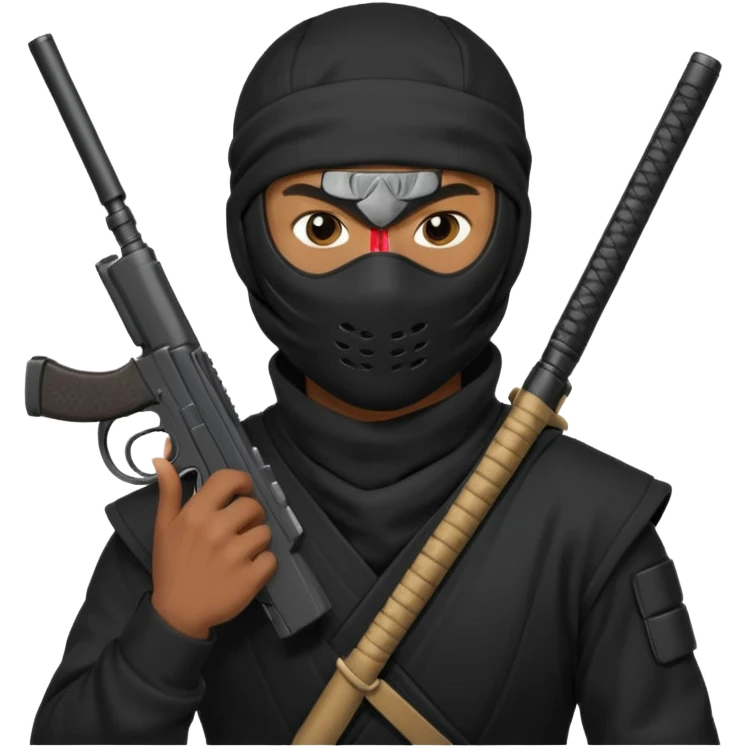A black male in a ninja mask with a gun emoji