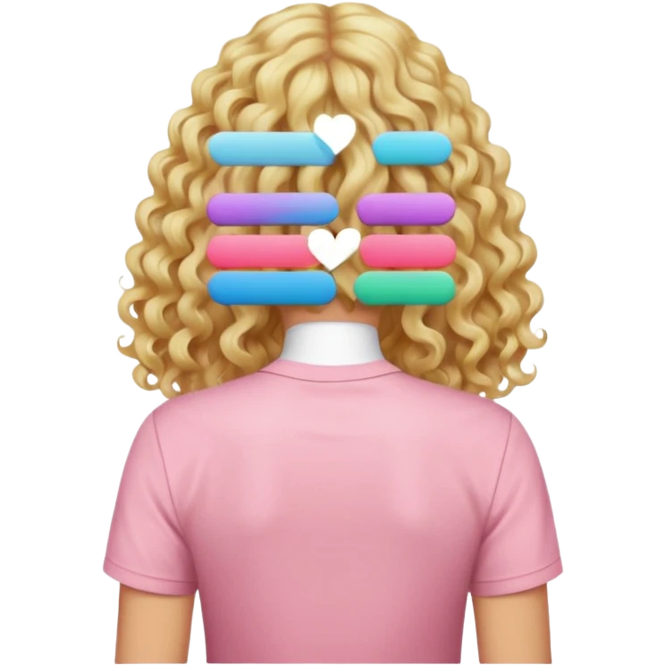 back view of person with long blonde curly hair wearing a pastel pink shirt, iOS Apple emoji style emoji