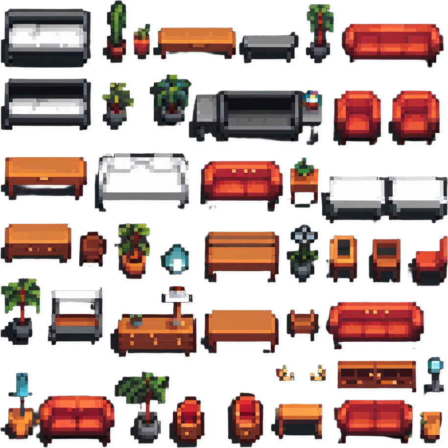 detailed furniture elements in pixel art style emoji