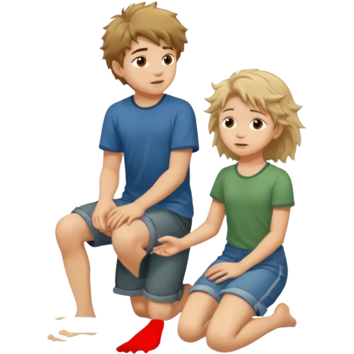 barefooted boy with messy hair putting his foot on a kneeling girl emoji