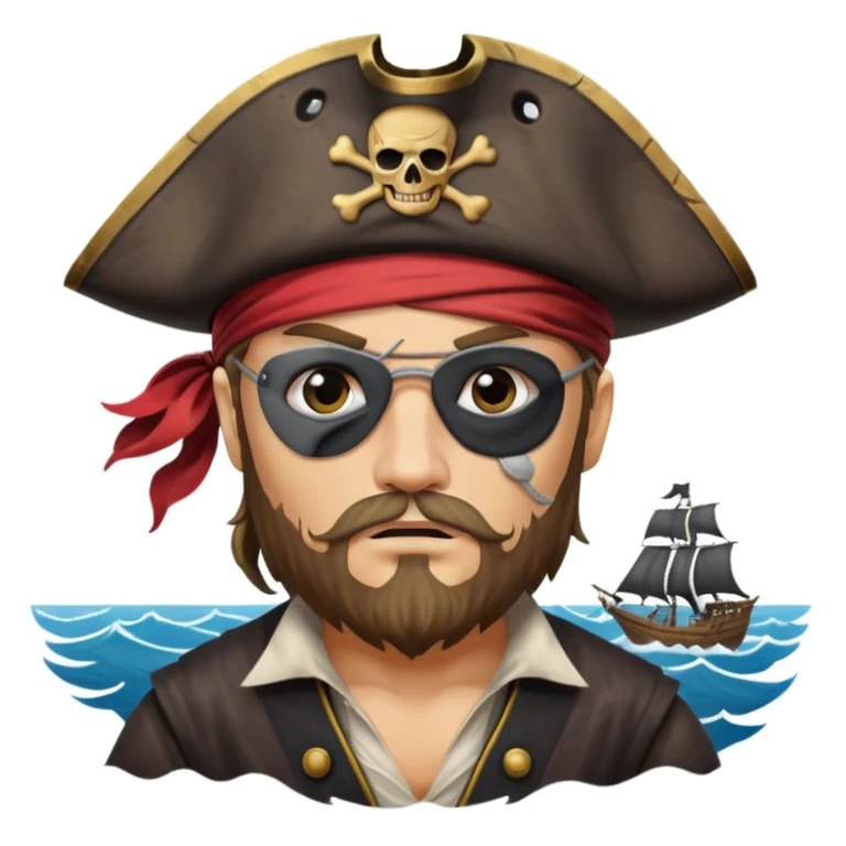 pirate with eye sailing a ship in strom sea background emoji