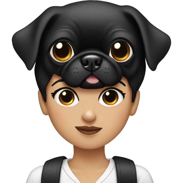 woman black hair holding black pug with heart eyes emoji