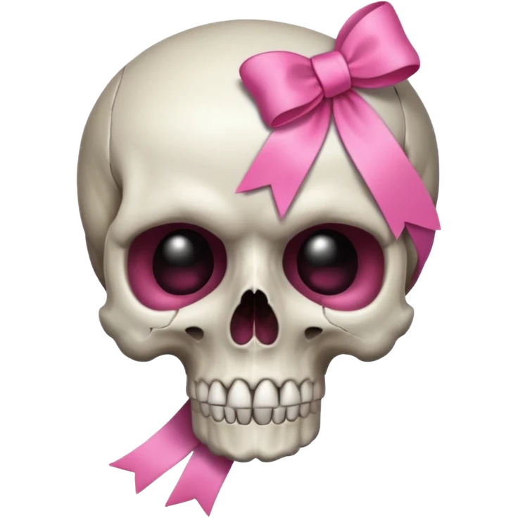 A skull with a small pink ribbon on the side of its head emoji