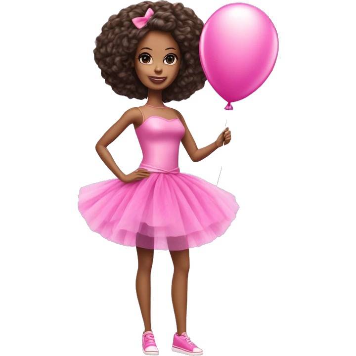 Barbie doll wearing a pink tutu dress , full body image holding a balloon and wearing a party hat  emoji