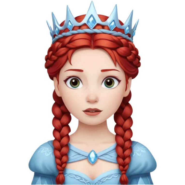braided hair ice princess with dark crown, red hair emoji