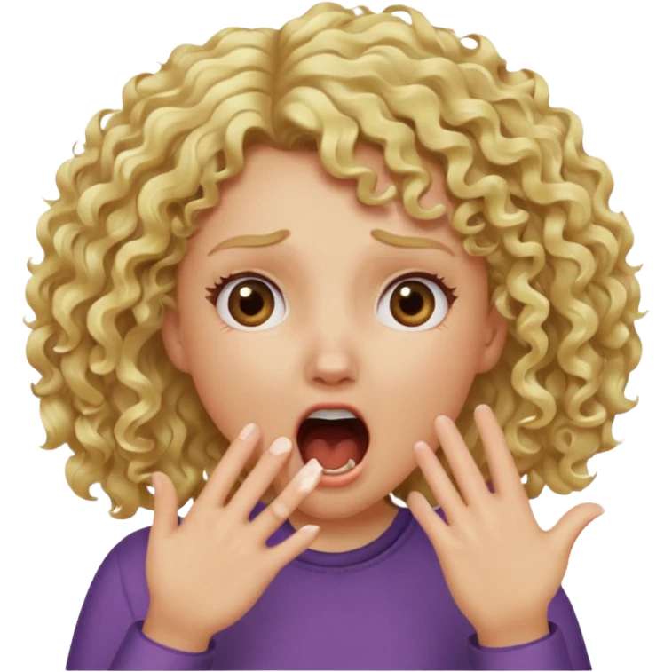 Emoji di ragazza bionda riccia che urla ma non è spaventata e mette una mano in faccia emoji