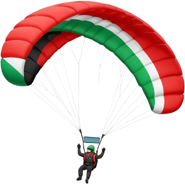 a paraglider flying a palestinian flag wing, respect scrupulously the correct shapes and colours of the palestinian flag, try again emoji
