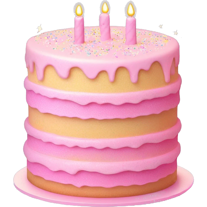 Pastel Pink Cake "A pastel pink layered cake with glowing frosting, glittery sprinkles, and a magical light emanating from its surface." emoji