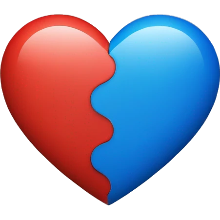 Red heart with the right half blue emoji