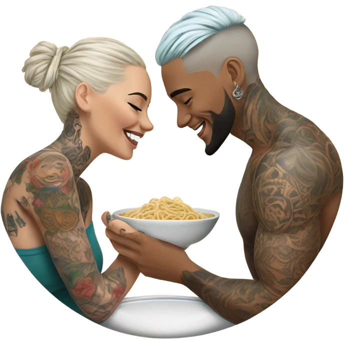 Romantic noodle date for beautiful tattooed couple emoji