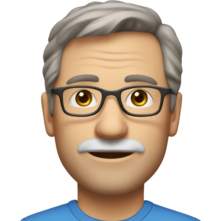 A head and shoulders shot of a 55 year old Caucasian man, with short brown hair, with stubble facial hair,  wearing glasses with blue eyes wearing a t-shirt. emoji