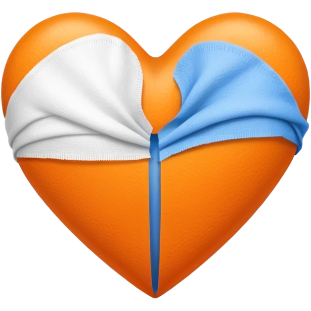 Half blue half orange heart split vertically with a white gauze bandage wrapped around it emoji