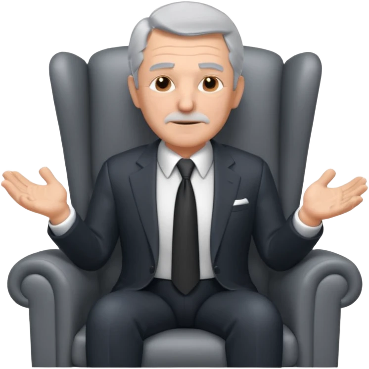 elderly businessman sitting in an armchair, wearing a formal suit and tie, gray hair, confident wise expression, corporate boss vibe, 3D cartoon style, mobile game icon style, clean background, no text, no watermark
 emoji