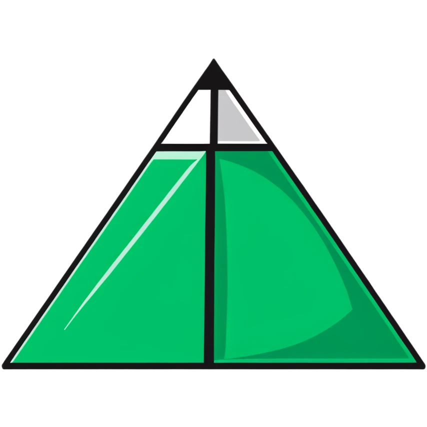Maya pyramid in flat hieroglyphic style, perfect geometric triangular lines, strict white and deep green only, angular precise shapes emoji
