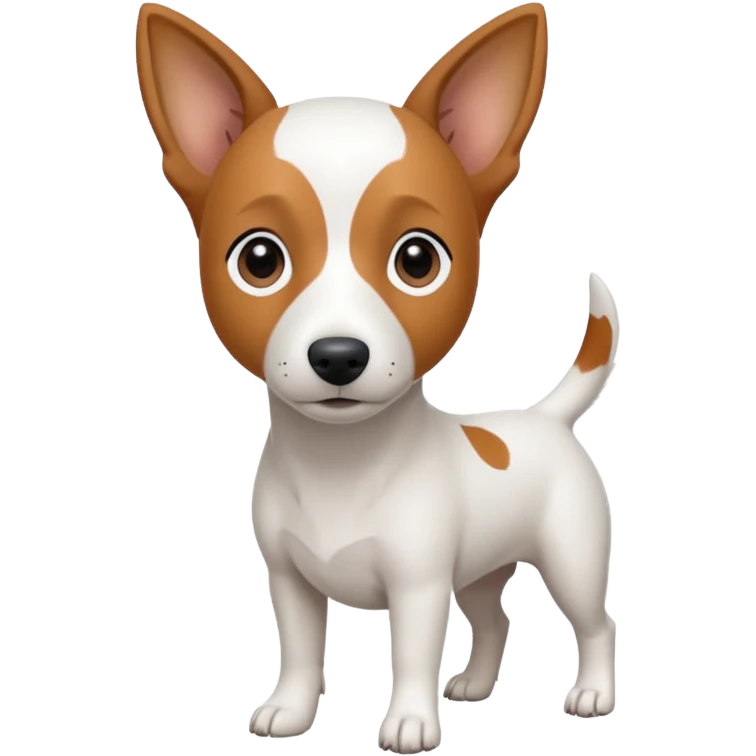 a fully white jack russell the size of a kelpie with a half white face emoji