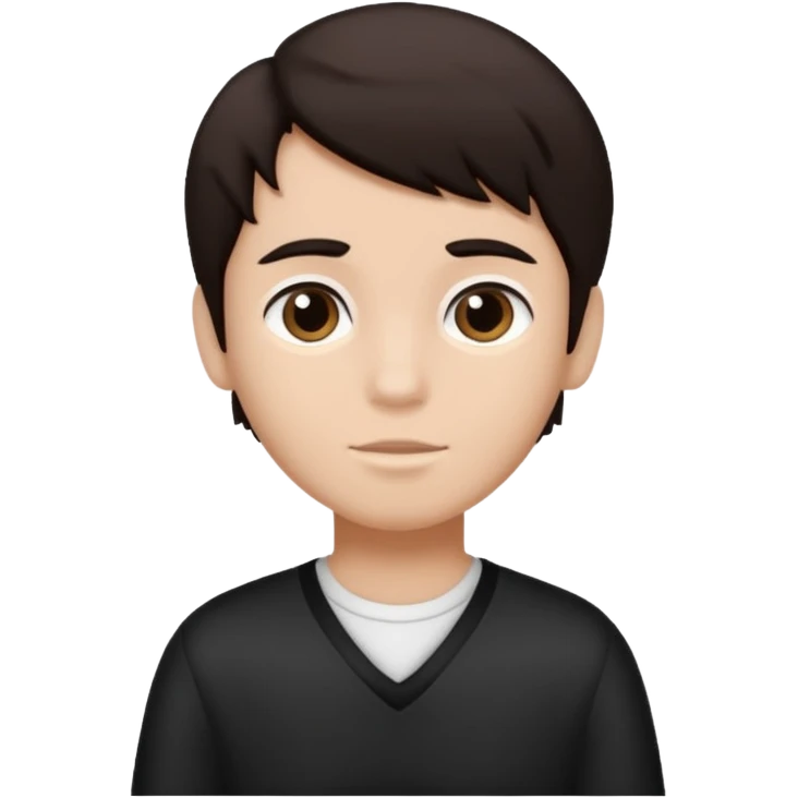 Dark brown hair, black and white skined and is a boy emoji