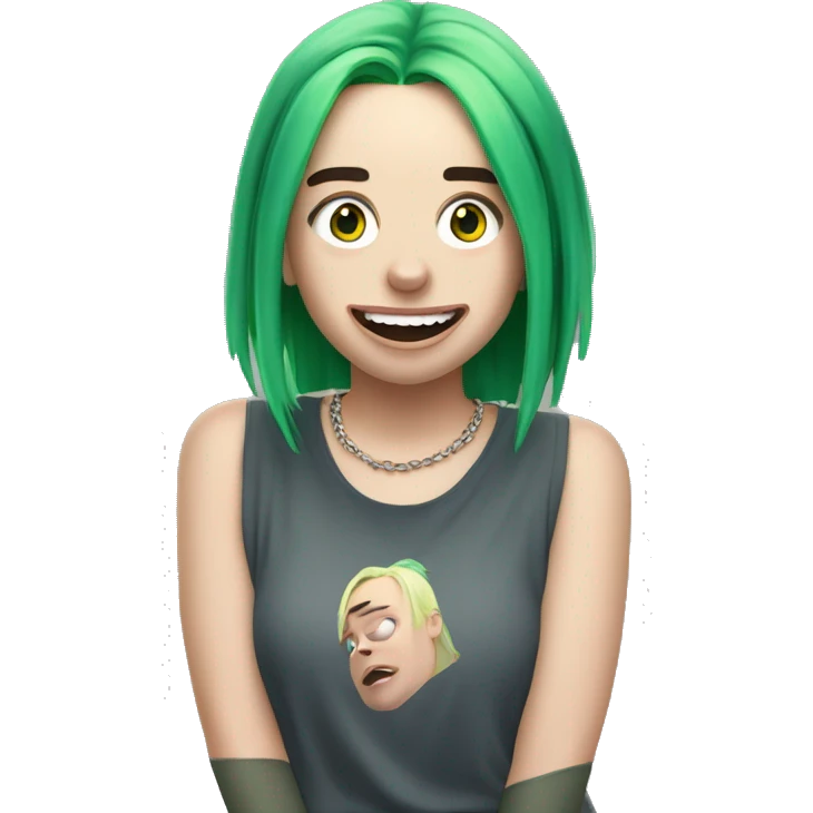 happily surprised Billie Eilish with green hair emoji