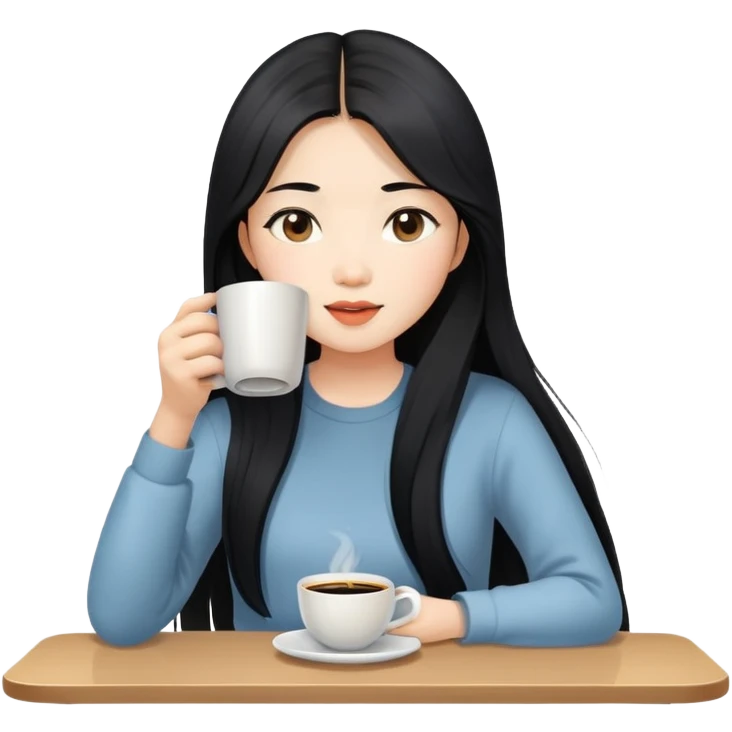 long hair asian girl drinking coffee emoji