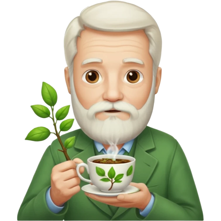 Bearded elderly with teacups long beard green shoot emoji