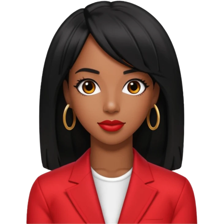 Kelly Rowland with black hair, red outfit emoji