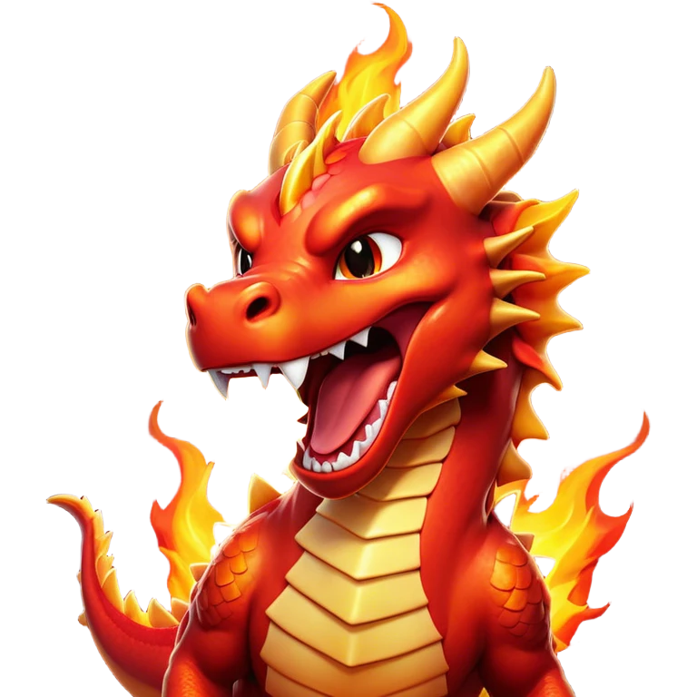 Cinematic Cute Yawning Fierce Fire Dragon Portrait Emoji, Head tilted slightly with a dramatic, wide-open yawn, revealing a fearsome yet endearing scaled visage bathed in searing reds and oranges, with gentle flames licking around its open mouth; rendered with realistic detail and flickering natural light, high shine, relaxed yet fierce, styled with a dash of smoldering charm, soft glowing outline, capturing the essence of a sleepy but spirited inferno ready to unleash a tender blaze of warmth! emoji