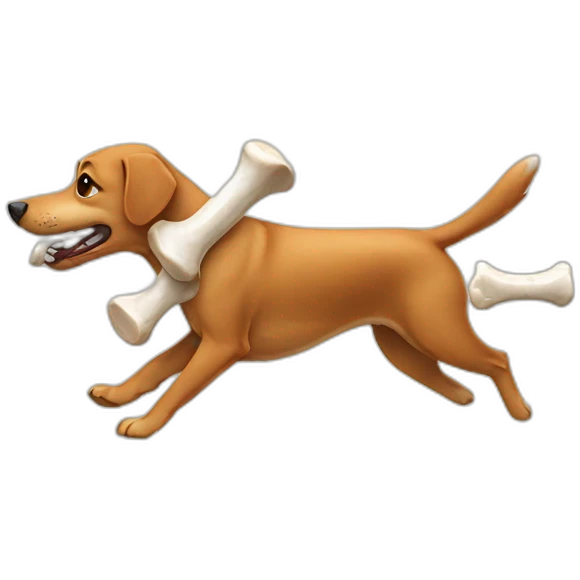 Dog running while eating bone emoji