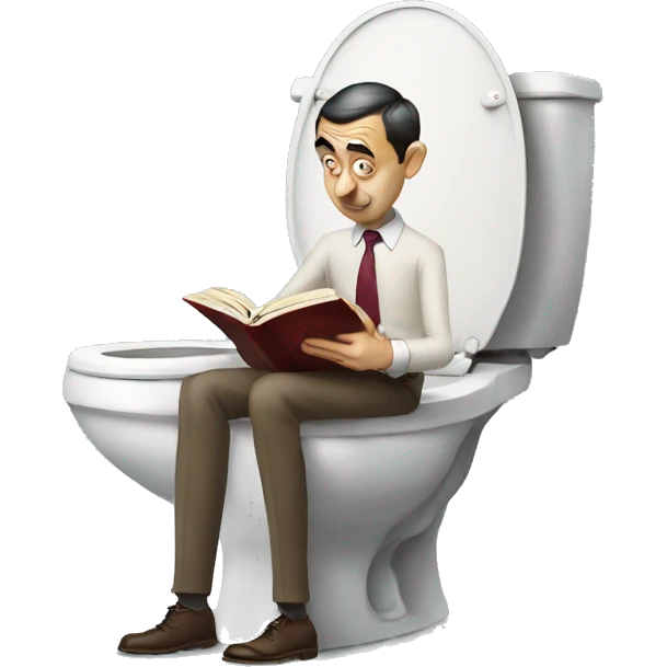 mr.bean sitting on a toilet reading a book emoji