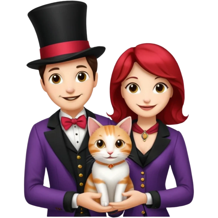 magician couple and their pet cat emoji