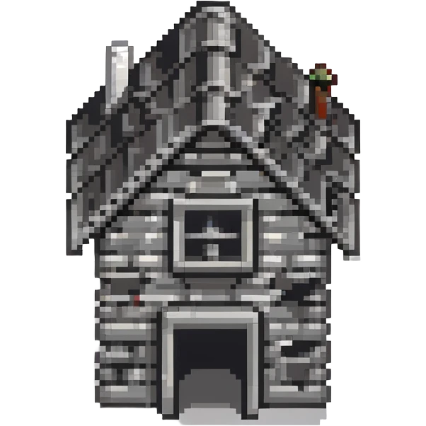 small isometric house in muted grayscale pixel art style emoji