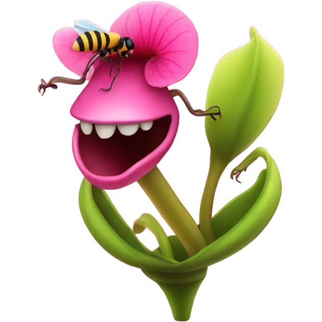 carnivorous plant pink flowers, and bee emoji