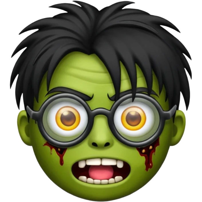 Emoji de zombi com óculos e cabelo preto emo sem pontas e óculos transparentes e z emoji