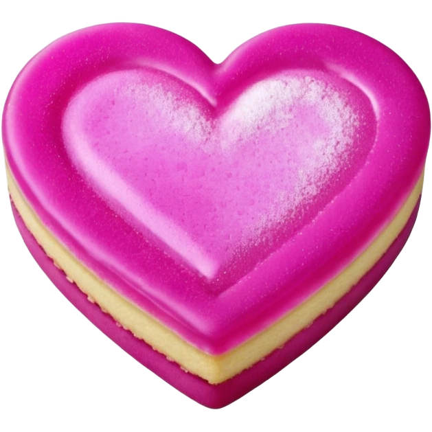 Realistic shortbread cookie in the shape of a heart with Fuchsia color jelly middle filling and sprinkled powder sugar on top. emoji