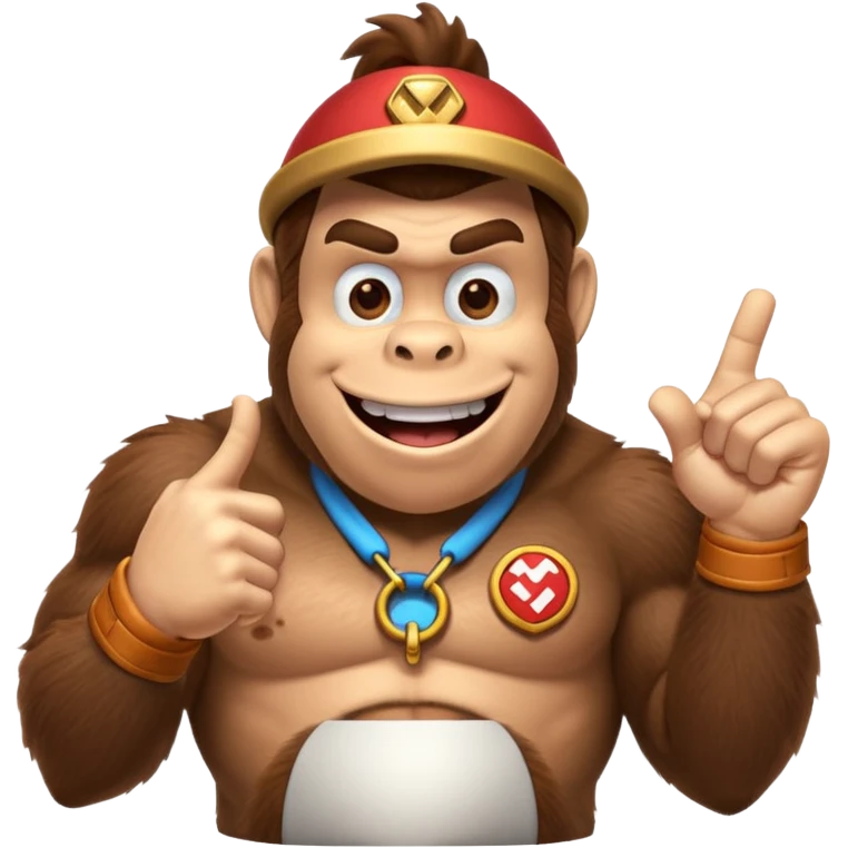 Can you create a humorous donkey kong emoji that sarcasticly points to an extra large "role tag" of CTO on the chest of donkey kong.
should look excessively proud with broad smile emoji