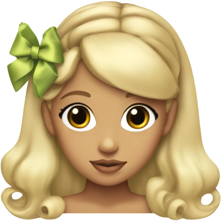 blonde ariana grande with a coquette bow on her hair emoji