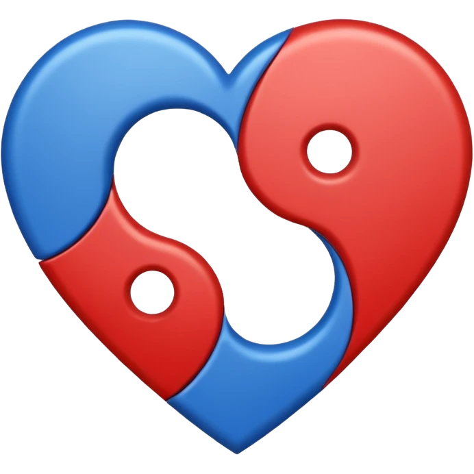 Make a yin yang like heart emoji with the colors being blue and red and no white parts, with two holes and not three and no empty parts left out, make the heart completely filled up emoji