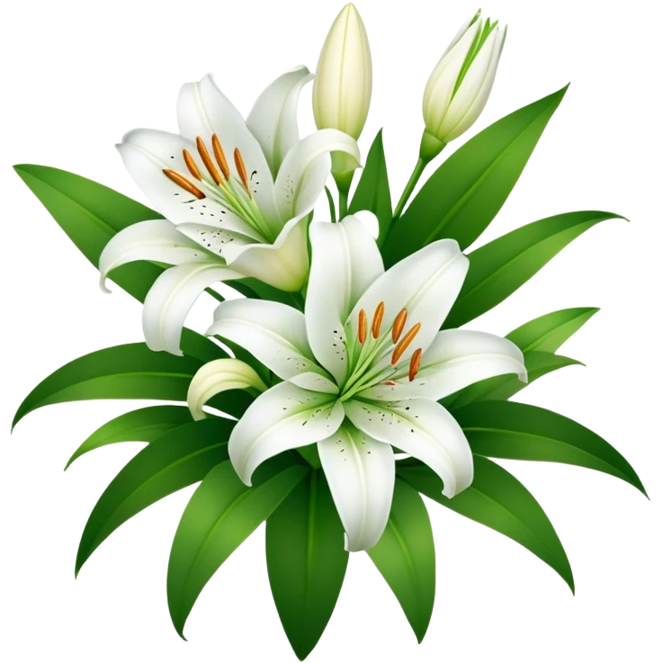 bouquet of white lily flowers with green leaves emoji